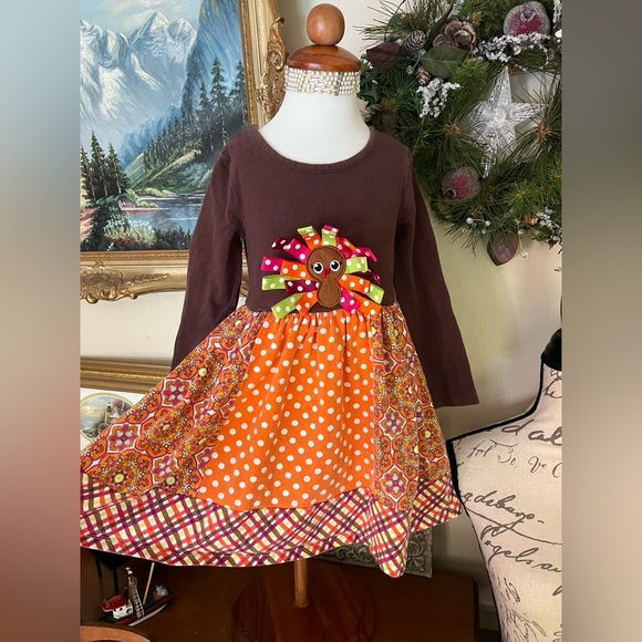 🧡 Girls Thanksgiving Turkey Long-Sleeve Dress - Picture 8 of 8